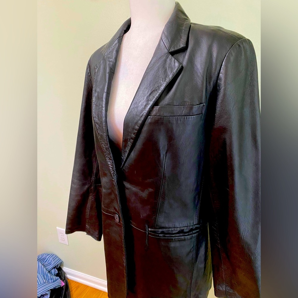 Y2K INC 100% Real Leather Black Blazer Size 10